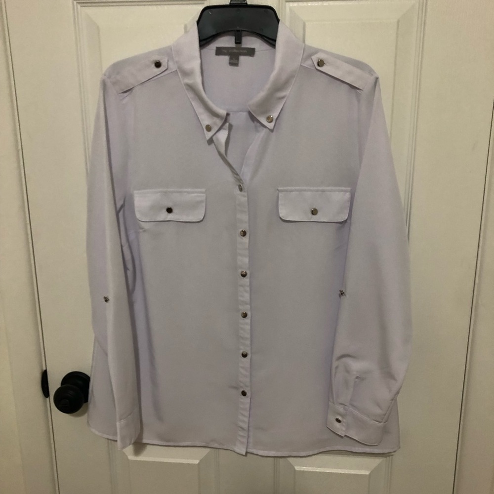 NY Collection Womens Long Sleeve White Buttoned Down Shirt -  Size Large
